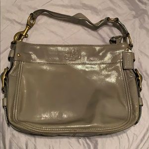 Grey leather coach purse